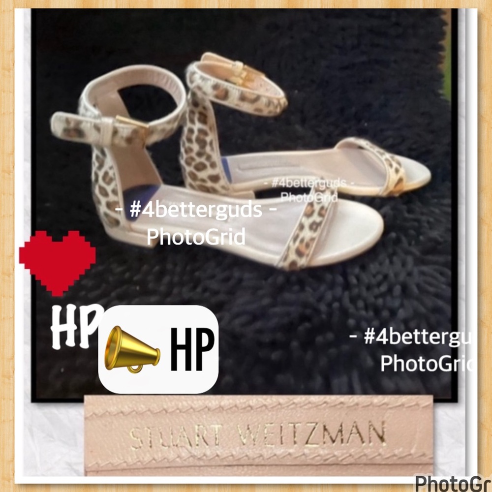 NEW Stuart Weitzman Leopard Print Calf Hair Open Toe Flat Sandals YW 37 | 6.5 US